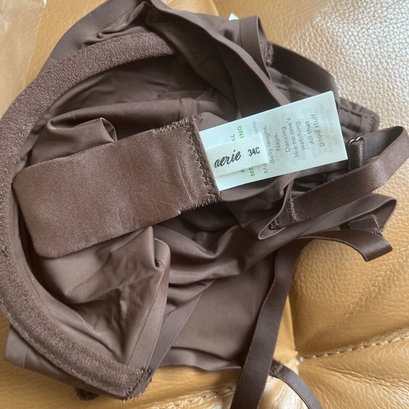 NWT Aerie Smoothez Brown Microfiber Mesh Unlined Underwire Full Coverage Bra 34C - Picture 8 of 8